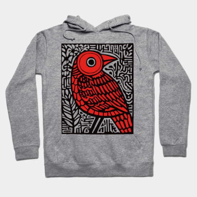 Folk Art Red Bird Print for Woodland Nursery Theme Hoodie by TuncGK
