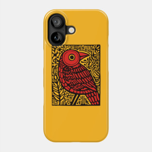 Folk Art Red Bird Print for Woodland Nursery Theme Phone Case