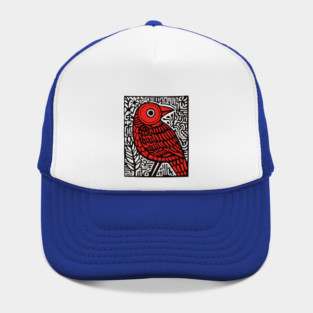Folk Art Red Bird Print for Woodland Nursery Theme Hat