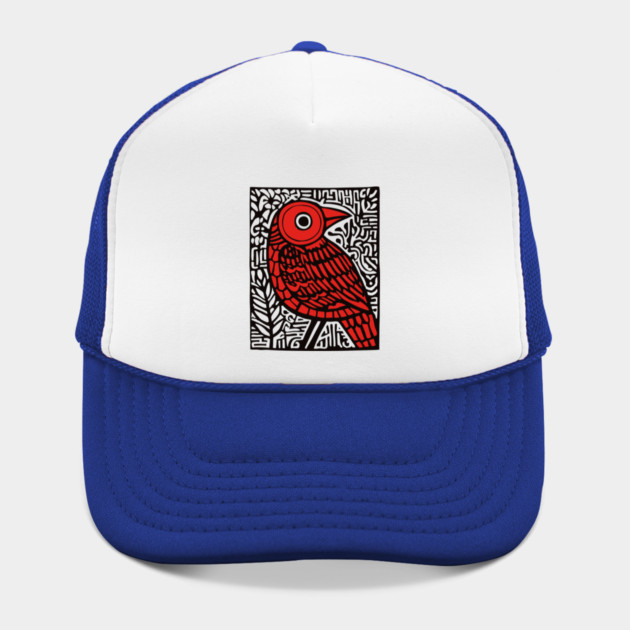 Folk Art Red Bird Print for Woodland Nursery Theme by TuncGK