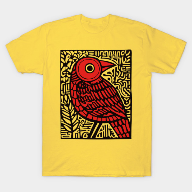 Folk Art Red Bird Print for Woodland Nursery Theme T-Shirt by TuncGK