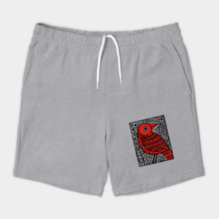 Folk Art Red Bird Print for Woodland Nursery Theme Shorts