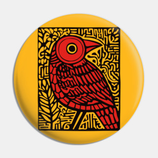Folk Art Red Bird Print for Woodland Nursery Theme Pin