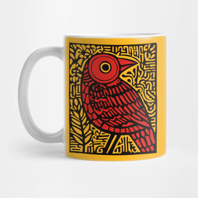 Folk Art Red Bird Print for Woodland Nursery Theme by TuncGK