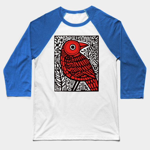 Folk Art Red Bird Print for Woodland Nursery Theme Baseball T-Shirt by TuncGK