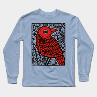 Folk Art Red Bird Print for Woodland Nursery Theme Long Sleeve T-Shirt