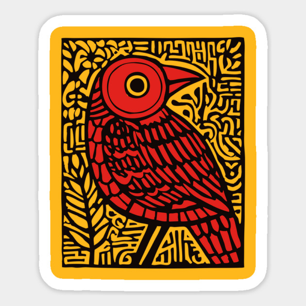 Folk Art Red Bird Print for Woodland Nursery Theme Magnet by TuncGK