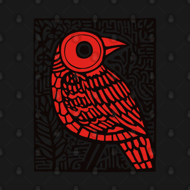 Folk Art Red Bird Print for Woodland Nursery Theme by TuncGK