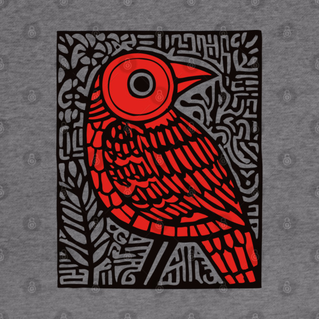 Folk Art Red Bird Print for Woodland Nursery Theme by TuncGK
