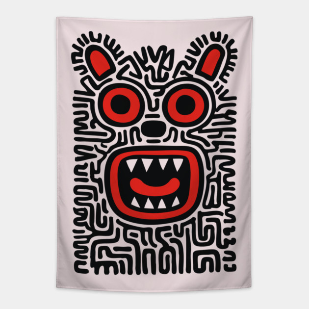 Fierce Tribal Monster Graphic for Cool Kids Tapestry by TuncGK