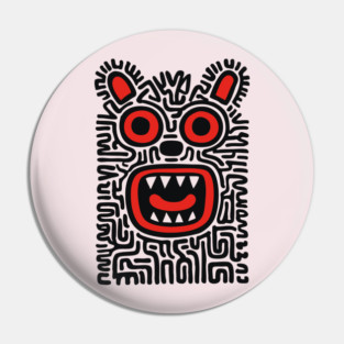 Fierce Tribal Monster Graphic for Cool Kids Pin