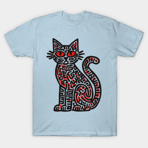 Mystical Black Cat Linocut for Spooky Folk Art Lovers T-Shirt by TuncGK