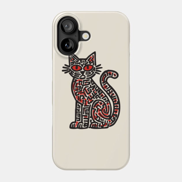 Mystical Black Cat Linocut for Spooky Folk Art Lovers Phone Case by TuncGK