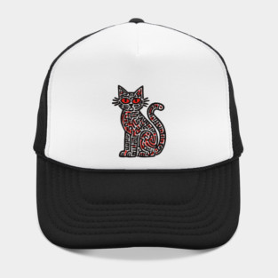 Mystical Black Cat Linocut for Spooky Folk Art Lovers Hat