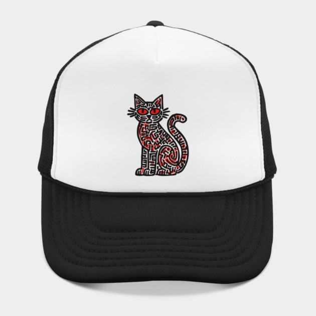 Mystical Black Cat Linocut for Spooky Folk Art Lovers by TuncGK