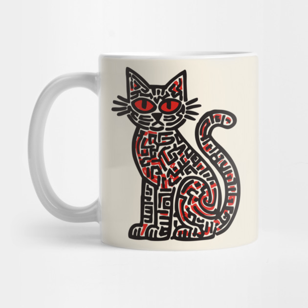 Mystical Black Cat Linocut for Spooky Folk Art Lovers by TuncGK