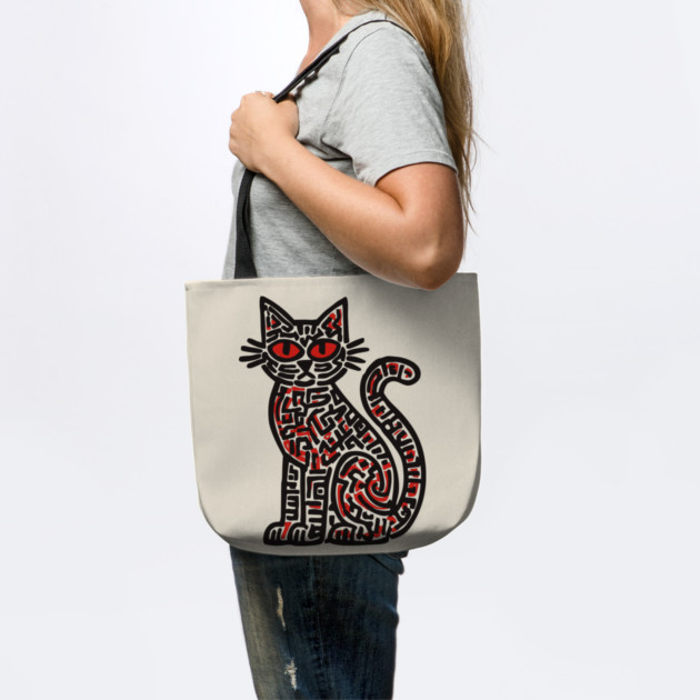 Mystical Black Cat Linocut for Spooky Folk Art Lovers by TuncGK