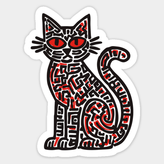 Mystical Black Cat Linocut for Spooky Folk Art Lovers Magnet by TuncGK