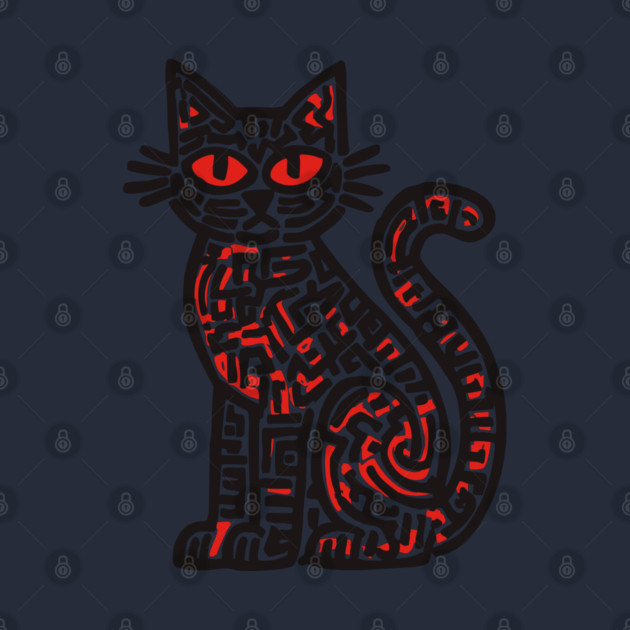 Mystical Black Cat Linocut for Spooky Folk Art Lovers by TuncGK