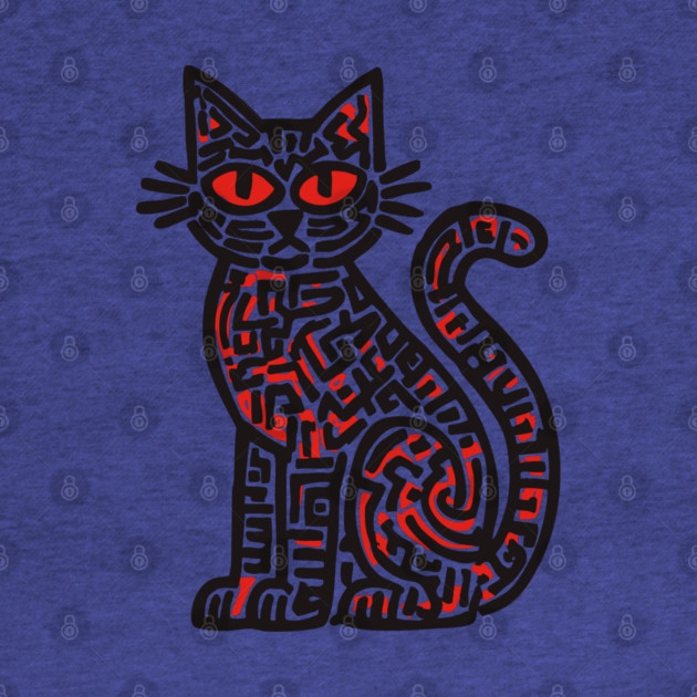 Mystical Black Cat Linocut for Spooky Folk Art Lovers by TuncGK