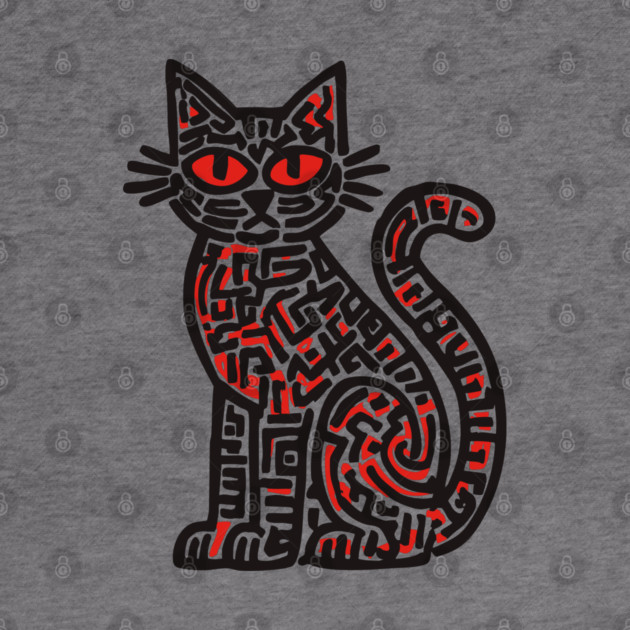 Mystical Black Cat Linocut for Spooky Folk Art Lovers by TuncGK