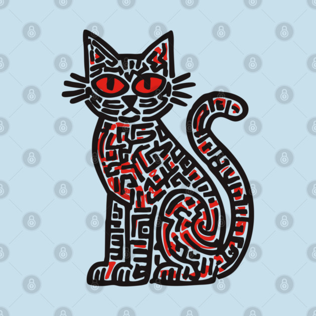 Mystical Black Cat Linocut for Spooky Folk Art Lovers by TuncGK