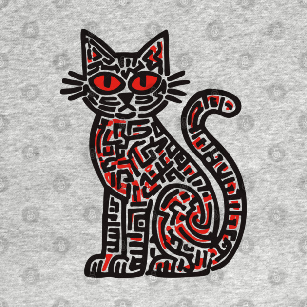 Mystical Black Cat Linocut for Spooky Folk Art Lovers by TuncGK