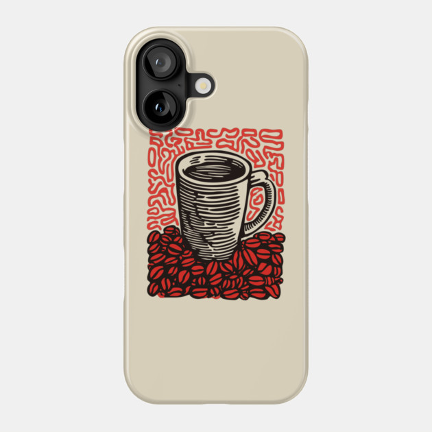 Linocut Coffee Cup & Beans Art for Kitchen Decor Gift Phone Case by TuncGK
