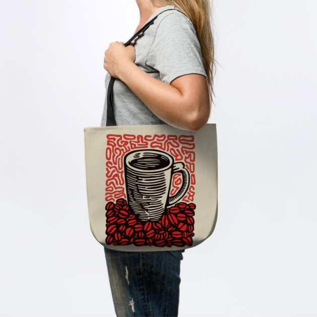 Linocut Coffee Cup & Beans Art for Kitchen Decor Gift by TuncGK