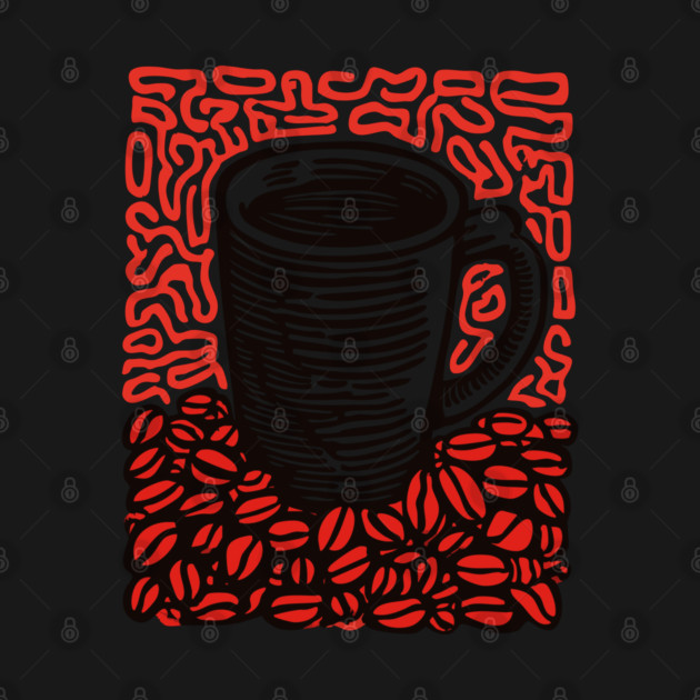 Linocut Coffee Cup & Beans Art for Kitchen Decor Gift by TuncGK