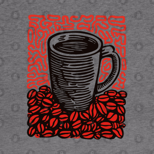 Linocut Coffee Cup & Beans Art for Kitchen Decor Gift by TuncGK