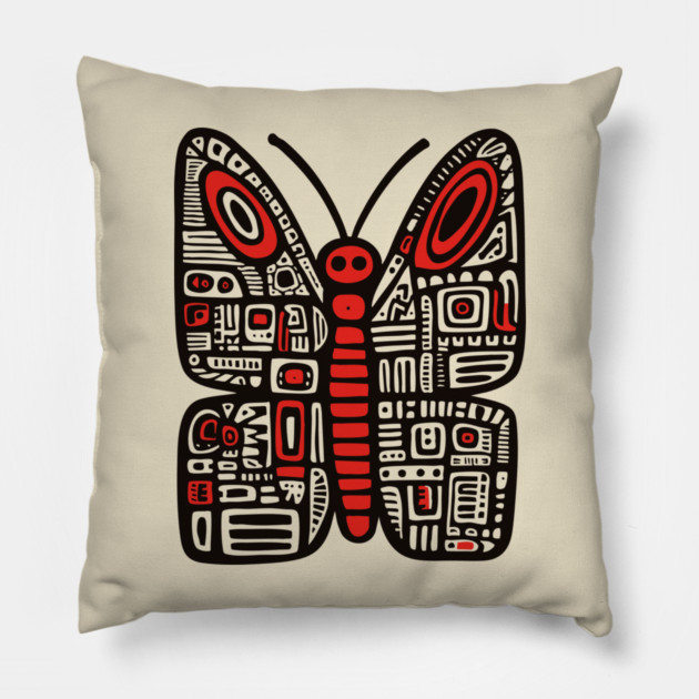 Geometric Folk Art Butterfly for Nature Loving Kids Pillow by TuncGK