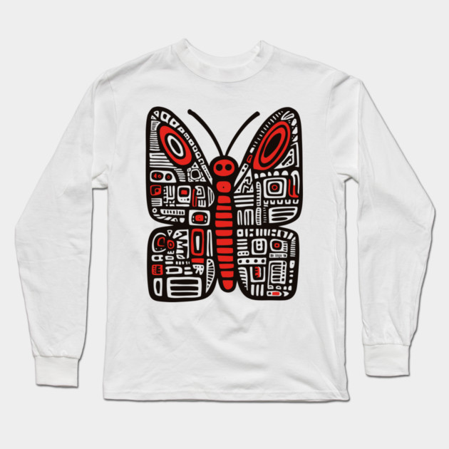 Geometric Folk Art Butterfly for Nature Loving Kids Long Sleeve T-Shirt by TuncGK