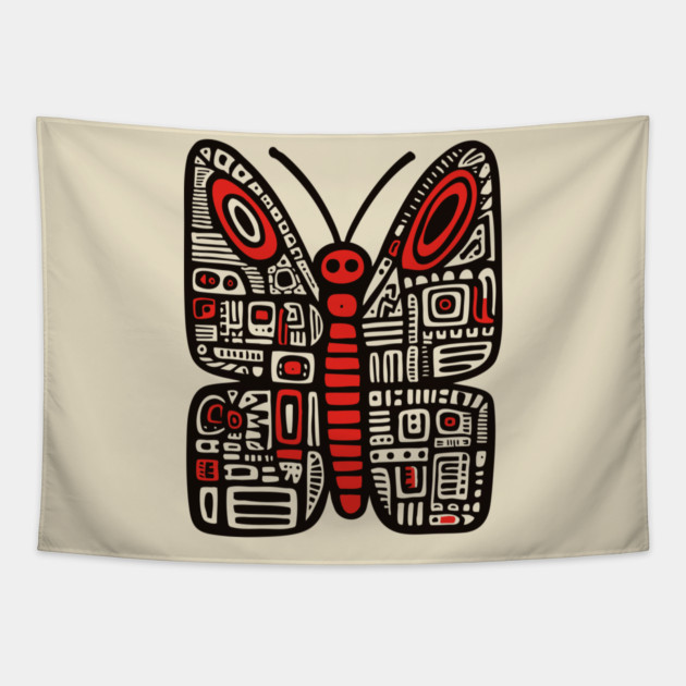 Geometric Folk Art Butterfly for Nature Loving Kids Tapestry by TuncGK