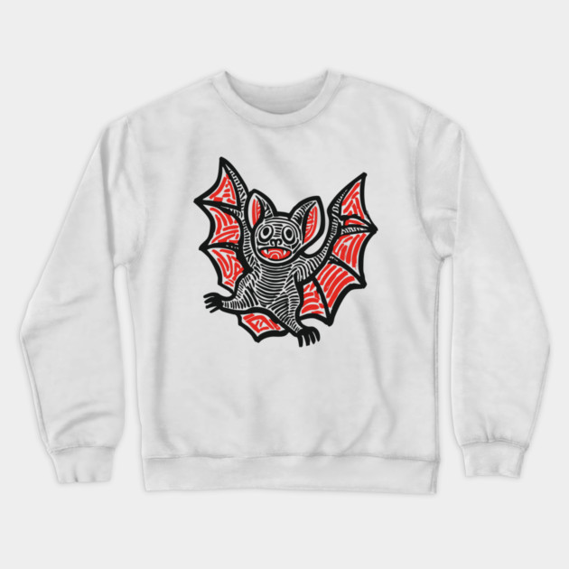 Cute Bat Linocut Art for Spooky Nursery or Kids Halloween Crewneck Sweatshirt by TuncGK