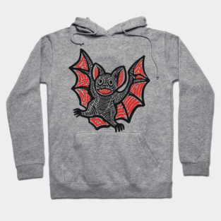 Cute Bat Linocut Art for Spooky Nursery or Kids Halloween Hoodie