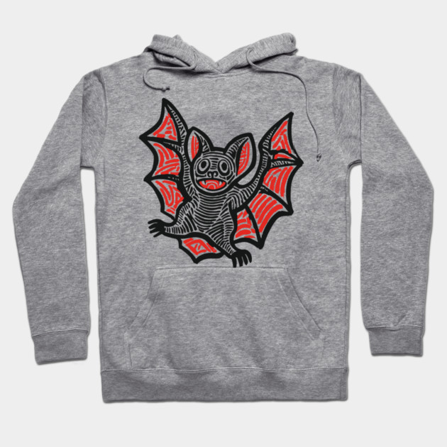 Cute Bat Linocut Art for Spooky Nursery or Kids Halloween Hoodie by TuncGK