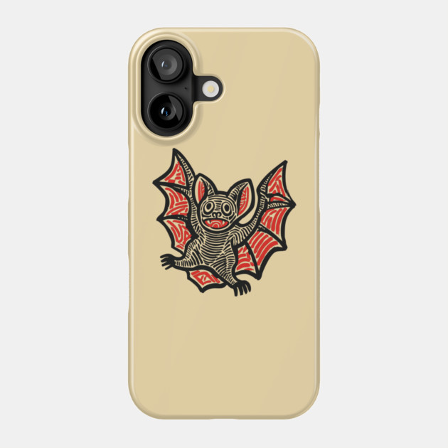 Cute Bat Linocut Art for Spooky Nursery or Kids Halloween Phone Case by TuncGK