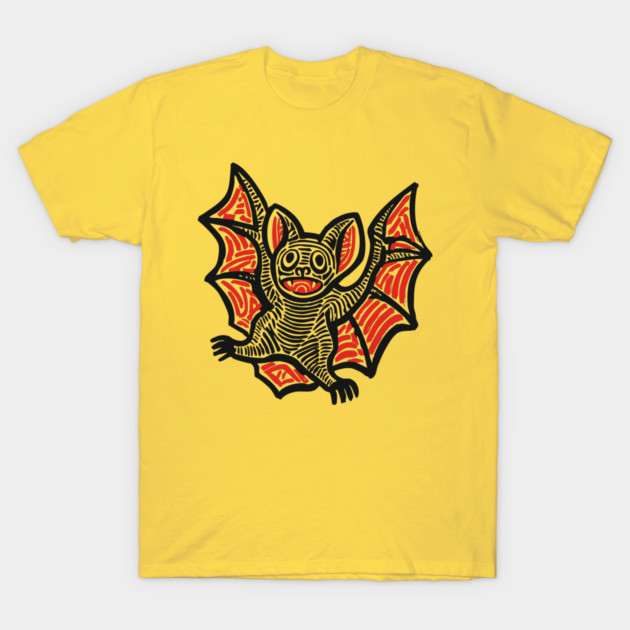 Cute Bat Linocut Art for Spooky Nursery or Kids Halloween T-Shirt by TuncGK