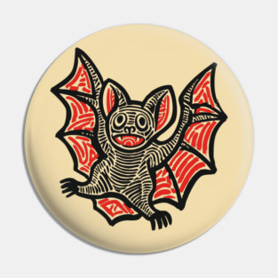 Cute Bat Linocut Art for Spooky Nursery or Kids Halloween Pin