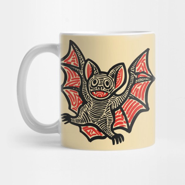 Cute Bat Linocut Art for Spooky Nursery or Kids Halloween by TuncGK