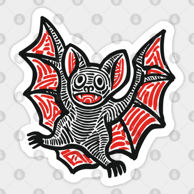 Cute Bat Linocut Art for Spooky Nursery or Kids Halloween Sticker by TuncGK