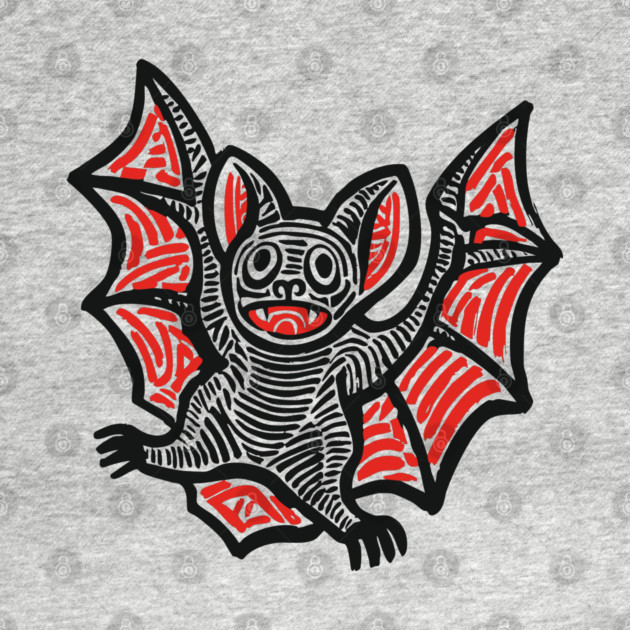 Cute Bat Linocut Art for Spooky Nursery or Kids Halloween by TuncGK