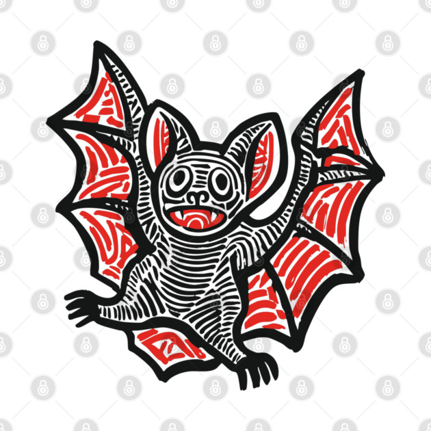 Cute Bat Linocut Art for Spooky Nursery or Kids Halloween by TuncGK