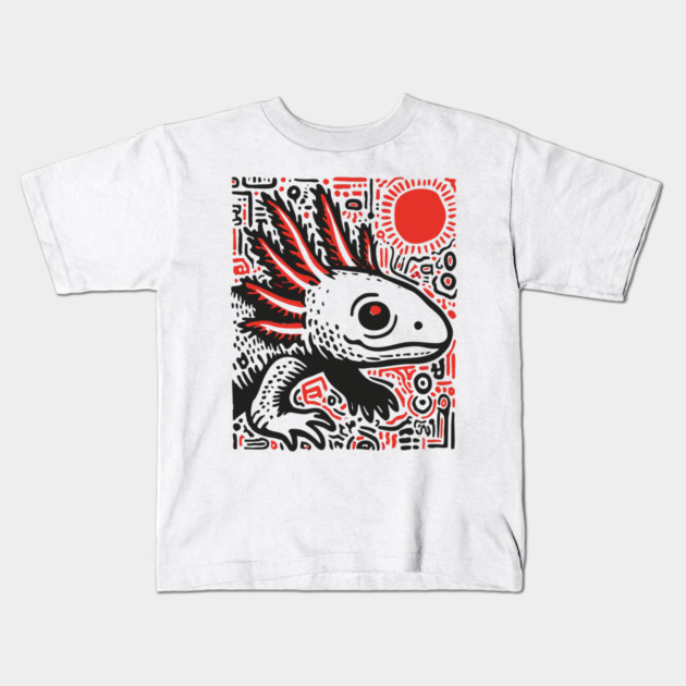 Quirky Axolotl Folk Art Print for Science Kid Bedroom Decor Kids T-Shirt by TuncGK