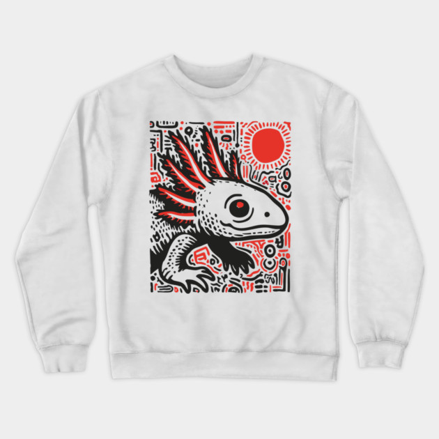 Quirky Axolotl Folk Art Print for Science Kid Bedroom Decor Crewneck Sweatshirt by TuncGK