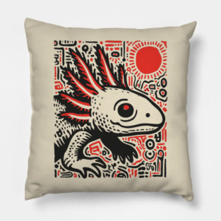 Quirky Axolotl Folk Art Print for Science Kid Bedroom Decor Pillow