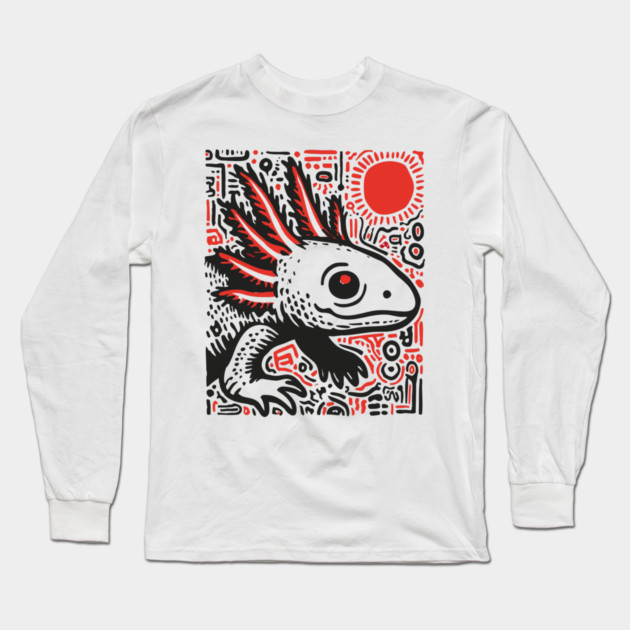 Quirky Axolotl Folk Art Print for Science Kid Bedroom Decor Long Sleeve T-Shirt by TuncGK