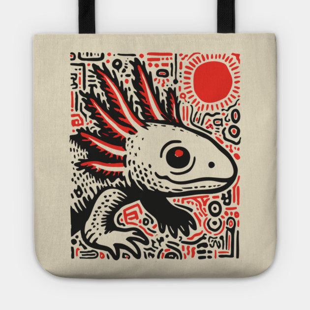 Quirky Axolotl Folk Art Print for Science Kid Bedroom Decor Tote by TuncGK