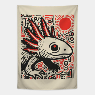 Quirky Axolotl Folk Art Print for Science Kid Bedroom Decor Tapestry